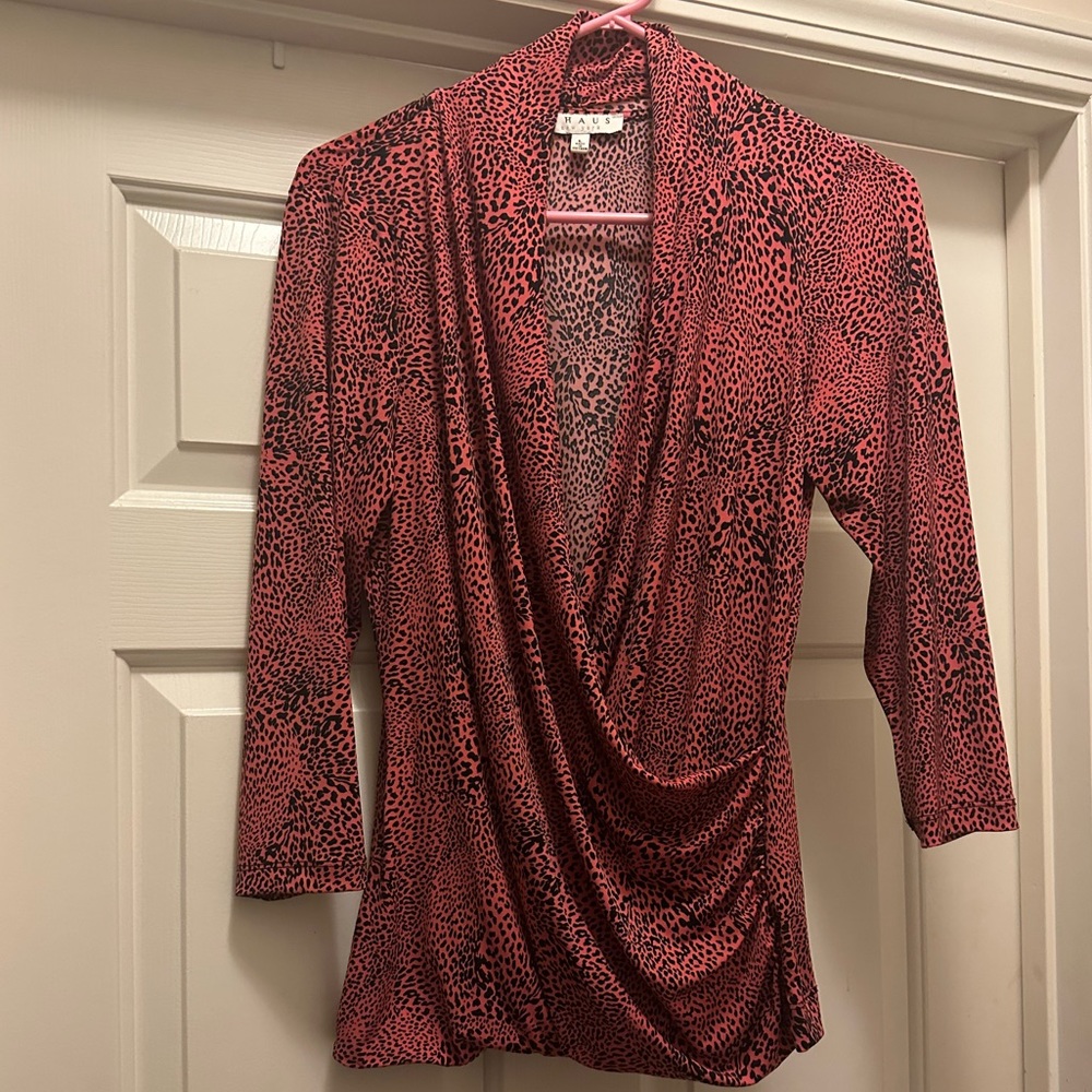Bright Pink Animal Print Wrap Top